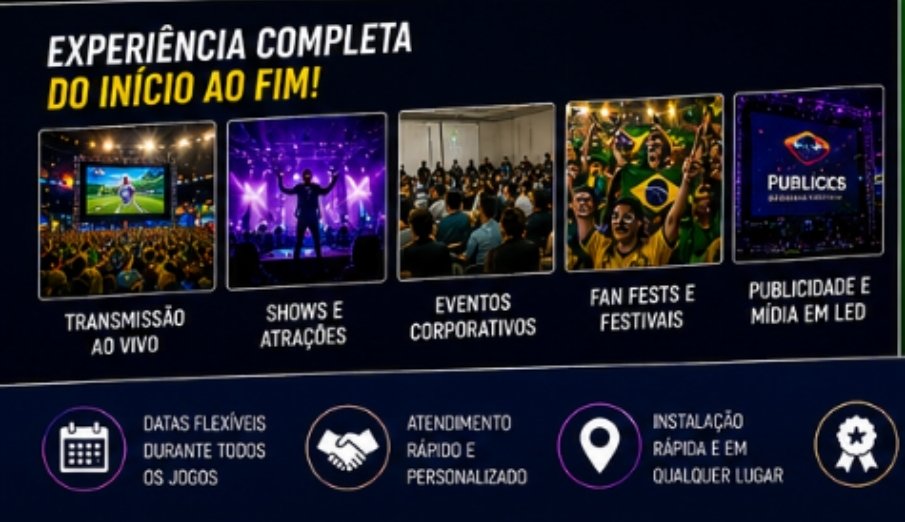 Aluguel e Venda de Painel de LED Indoor e Outdoor, Projetor e Telas de Grande Formato para Copa do Mundo em Curitiba em Praças de Alimentação, Centros Comerciais e Ambientes de Entretenimento 2026